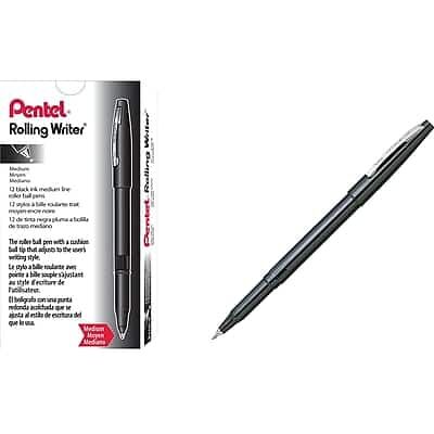 Pentel - Rolling Writer Rollerball Pens, Medium Point, Ink, 12/Pack - Black Pentel - Rolling Writer Rollerball Pens, Medium Point, Ink, 12/Pack - Black