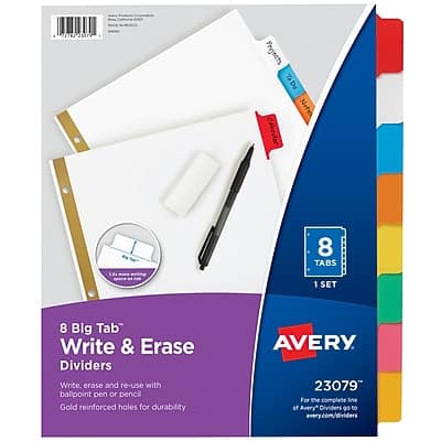 Avery - Big Tab Write & Erase Paper Divider, 8 Tabs, 1 Set - Multicolor Avery - Big Tab Write & Erase Paper Divider, 8 Tabs, 1 Set - Multicolor