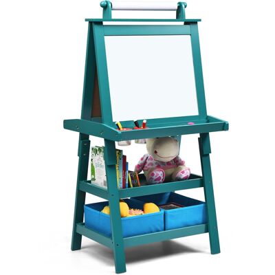 Costway - 3 in 1 Double-Sided Wooden Kid's Art Easel Whiteboard - Blue Costway - 3 in 1 Double-Sided Wooden Kid's Art Easel Whiteboard - Blue