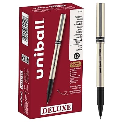 uni-ball - Deluxe Rollerball Pens, Fine Point, 12/Pack - Black Ink uni-ball - Deluxe Rollerball Pens, Fine Point, 12/Pack - Black Ink