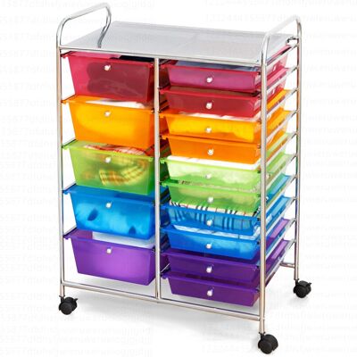 Costway - 15 Drawer Rolling Storage Cart Scrapbook Paper Office School Organizer - Multicolor Costway - 15 Drawer Rolling Storage Cart Scrapbook Paper Office School Organizer - Multicolor