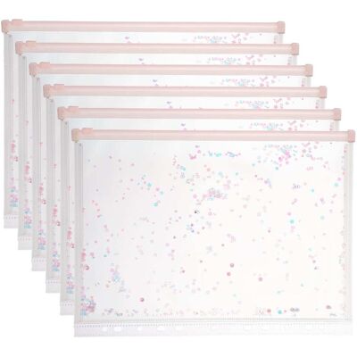 Unique Bargains - 6pcs A4 Plastic Binder Zipper Pockets 12x9 Inch Clear Envelope Folders Planner Waterproof with Sequin Decor - Light Pink Unique Bargains - 6pcs A4 Plastic Binder Zipper Pockets 12x9 Inch Clear Envelope Folders Planner Waterproof with Sequin Decor - Light Pink