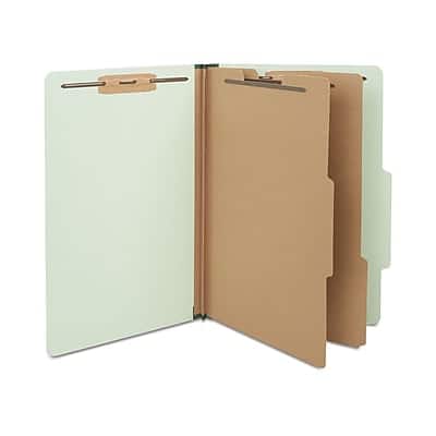 Staples - 60% Recycled Top Tab Pressboard Classification Folders, 2/5 Cut Tab, 2 Partitions, 10/Box - Light Gray/Green Staples - 60% Recycled Top Tab Pressboard Classification Folders, 2/5 Cut Tab, 2 Partitions, 10/Box - Light Gray/Green