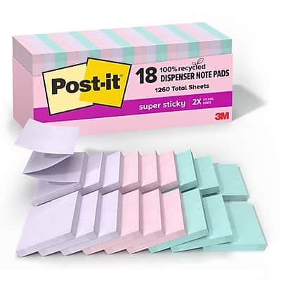 Post-it - Recycled Super Sticky Pop-up Notes, 3" x 3", Wanderlust Pastels Collection, 70 Sheets/Pad - Multicolor Post-it - Recycled Super Sticky Pop-up Notes, 3" x 3", Wanderlust Pastels Collection, 70 Sheets/Pad - Multicolor