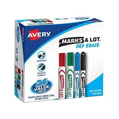 Avery - Marks-A-Lot Desk & Pen-Style Dry Erase Markers, 24/Pack - Assorted Avery - Marks-A-Lot Desk & Pen-Style Dry Erase Markers, 24/Pack - Assorted