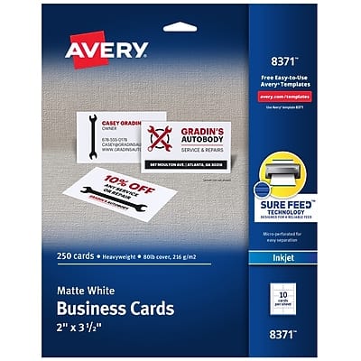 Avery - Microperforated Business Cards, 2" x 3 1/2", 250 Per Pack - Matte White Avery - Microperforated Business Cards, 2" x 3 1/2", 250 Per Pack - Matte White