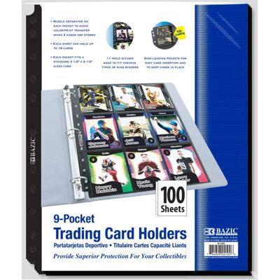 BAZIC Products - Side Loading 9-Pocket Double Sided Sports Card Holder Pack of 100 BAZIC Products - Side Loading 9-Pocket Double Sided Sports Card Holder Pack of 100
