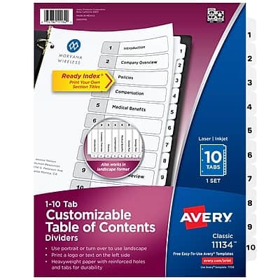 Avery - Ready Index Table of Contents Paper Dividers, 1-10 Tabs - White Avery - Ready Index Table of Contents Paper Dividers, 1-10 Tabs - White