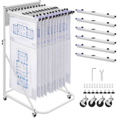 VEVOR - Blueprint Storage Rack, Steel, Mobile Adjustable Blueprint Holder with 6 Pack of 24 Inch Aluminum Clamps, 4 Wheels - Silver VEVOR - Blueprint Storage Rack, Steel, Mobile Adjustable Blueprint Holder with 6 Pack of 24 Inch Aluminum Clamps, 4 Wheels - Silver