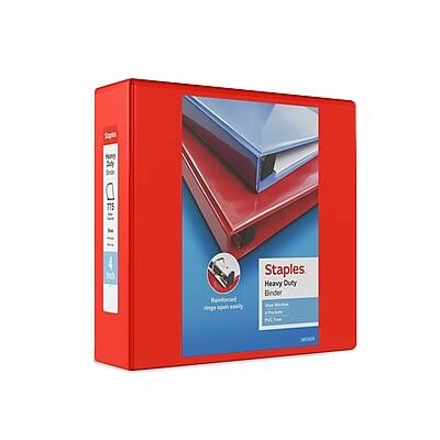 Staples - Heavy Duty 4" 3-Ring View Binder, D-Ring - Red Staples - Heavy Duty 4" 3-Ring View Binder, D-Ring - Red