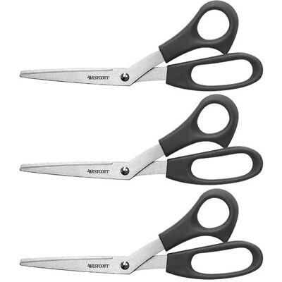 Westcott - All Purpose Value Scissors, 8" Bent, Assorted Colors, Pack of 3 Westcott - All Purpose Value Scissors, 8" Bent, Assorted Colors, Pack of 3