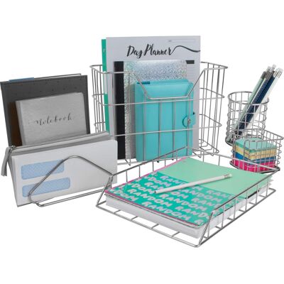 Sorbus - 5-Piece Desk organizer Set for Home and Office, Work Paper Tray, Pencil Holder - Silver Sorbus - 5-Piece Desk organizer Set for Home and Office, Work Paper Tray, Pencil Holder - Silver