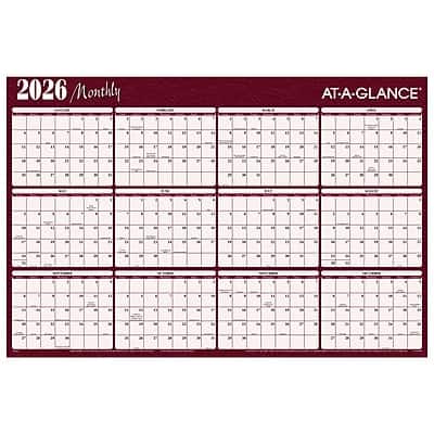 AT-A-GLANCE - 2026 48" x 32" Yearly Dry Erase Wall Calendar, Reversible - Red/Blue AT-A-GLANCE - 2026 48" x 32" Yearly Dry Erase Wall Calendar, Reversible - Red/Blue