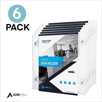 AdirOffice - Sign Holder, 8.5"''x 11'' Clear Suction Acrylic Window Sign Holder - 6-Pack AdirOffice - Sign Holder, 8.5"''x 11'' Clear Suction Acrylic Window Sign Holder - 6-Pack