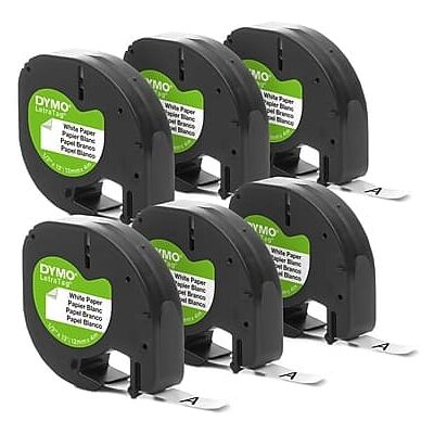 Dymo - LetraTag Paper Label Maker Tape, 1/2" x 13', 6/Pack - Black on White Dymo - LetraTag Paper Label Maker Tape, 1/2" x 13', 6/Pack - Black on White
