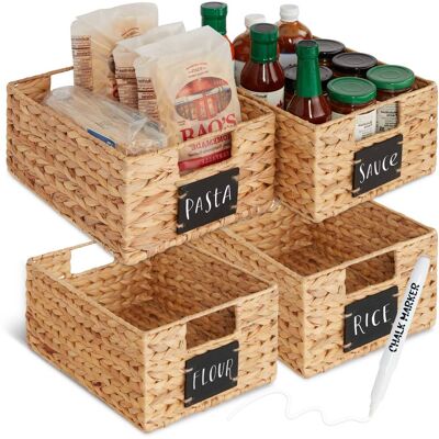 Best Choice Products - Set of 4 12in Woven Water Hyacinth Pantry Baskets w/ Chalkboard Label, Chalk Marker - Natural Best Choice Products - Set of 4 12in Woven Water Hyacinth Pantry Baskets w/ Chalkboard Label, Chalk Marker - Natural
