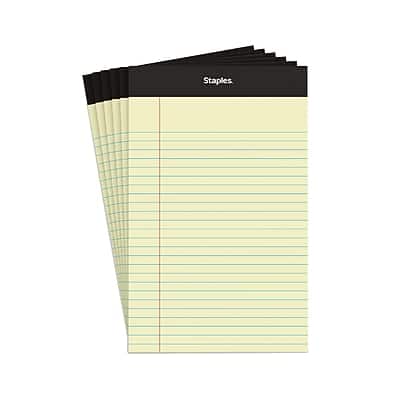 Staples - Notepads, 5" x 8", Narrow Ruled, 100 Sheets/Pad, 6 Pads/Pack - Canary Staples - Notepads, 5" x 8", Narrow Ruled, 100 Sheets/Pad, 6 Pads/Pack - Canary