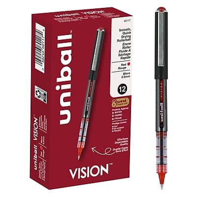 uni-ball - Vision Rollerball Pen, Micro Point, 0.5mm, 12/Pack - Red Ink uni-ball - Vision Rollerball Pen, Micro Point, 0.5mm, 12/Pack - Red Ink