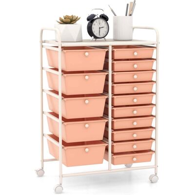 Costway - 15 Drawer Rolling Storage Cart Tools Scrapbook Paper Office School Organizer - Orange Costway - 15 Drawer Rolling Storage Cart Tools Scrapbook Paper Office School Organizer - Orange