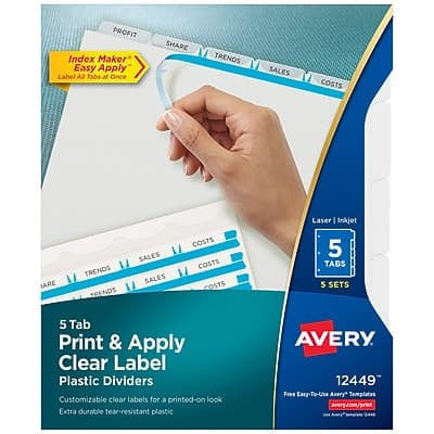 Avery - Index Maker Plastic Dividers with Print & Apply Label Sheets, 5 Tabs, 5 Sets/Pack - Multicolor Avery - Index Maker Plastic Dividers with Print & Apply Label Sheets, 5 Tabs, 5 Sets/Pack - Multicolor