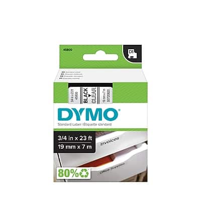 Dymo - D1 Standard 45800 Label Maker Tape, 3/4" x 23' - Black On Clear Dymo - D1 Standard 45800 Label Maker Tape, 3/4" x 23' - Black On Clear