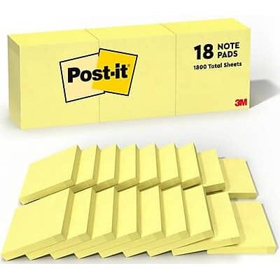 Post-it - Notes, 3" x 3", Canary Collection, 100 Sheet/Pad, 18 Pads/Pack - Canary Yellow Post-it - Notes, 3" x 3", Canary Collection, 100 Sheet/Pad, 18 Pads/Pack - Canary Yellow