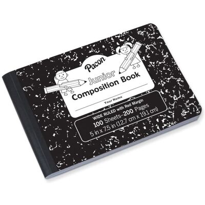Pacon - Junior Composition Book, Black Marble, 3/8" Ruled 5" x 7-1/2", 100 Sheets Pacon - Junior Composition Book, Black Marble, 3/8" Ruled 5" x 7-1/2", 100 Sheets