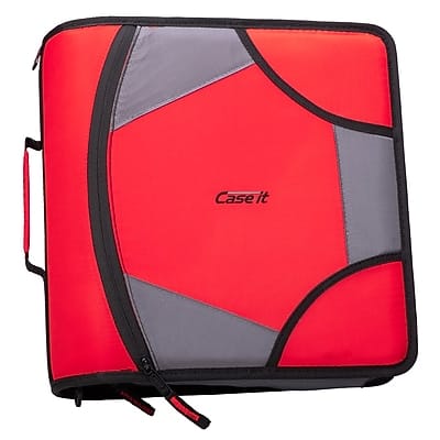 Case It - King Sized Zip Tab 4" 3-Ring Zipper Binders, D-Ring - Red Case It - King Sized Zip Tab 4" 3-Ring Zipper Binders, D-Ring - Red