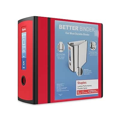 Staples - 5" 3-Ring Better Binder, D-Ring - Red Staples - 5" 3-Ring Better Binder, D-Ring - Red
