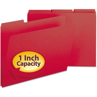 Smead Manufacturing - Expanding Recycled Heavy Pressboard Folders, 1/3-Cut Tabs: Assorted, Letter Size, 1" Expansion, Bright Red, 25/Box Smead Manufacturing - Expanding Recycled Heavy Pressboard Folders, 1/3-Cut Tabs: Assorted, Letter Size, 1" Expansion, Bright Red, 25/Box