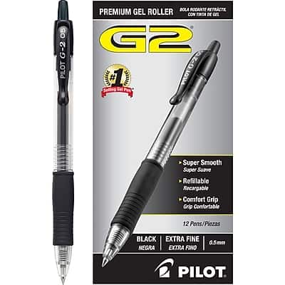 Pilot - G2 Retractable Gel Pens, Extra Fine Point, 0.5mm, Dozen - Black Ink Pilot - G2 Retractable Gel Pens, Extra Fine Point, 0.5mm, Dozen - Black Ink