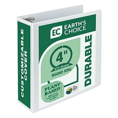 Samsill - Earth's Choice Plant-Based Durable 4" View Binder, 3-Ring , Made in USA - White Samsill - Earth's Choice Plant-Based Durable 4" View Binder, 3-Ring , Made in USA - White