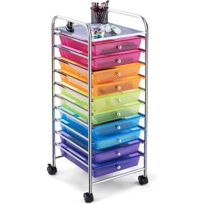 Costway - 10 Drawer Rolling Storage Cart Scrapbook Paper Office School Organizer - Multicolor Costway - 10 Drawer Rolling Storage Cart Scrapbook Paper Office School Organizer - Multicolor