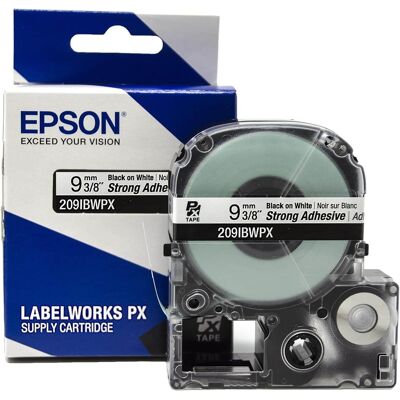 Epson - LABELWORKS PX Strong Adhesive 3/8" (9mm) x 30 ft Tape - 209IBWPX - Black on White Epson - LABELWORKS PX Strong Adhesive 3/8" (9mm) x 30 ft Tape - 209IBWPX - Black on White