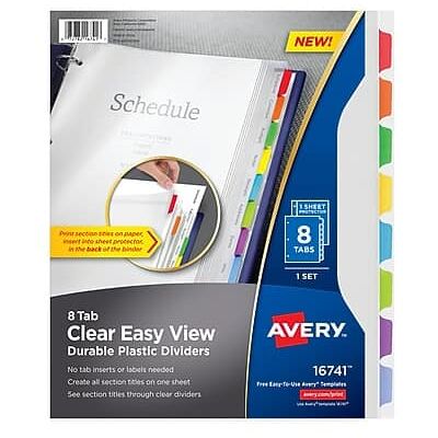 Avery - Clear Easy View Plastic Dividers, 8 Tabs - Multicolor Avery - Clear Easy View Plastic Dividers, 8 Tabs - Multicolor