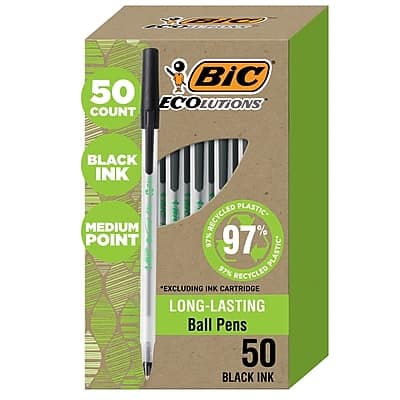 BIC - Ecolutions Round Stic Ballpoint Pens, Medium Point, 50/Pack - Black Ink BIC - Ecolutions Round Stic Ballpoint Pens, Medium Point, 50/Pack - Black Ink