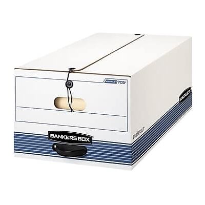 Bankers Box - Stor/File Medium-Duty FastFold File Storage Boxes, String & Button, Legal Size/Blue, 4/Carton - White and Blue Bankers Box - Stor/File Medium-Duty FastFold File Storage Boxes, String & Button, Legal Size/Blue, 4/Carton - White and Blue