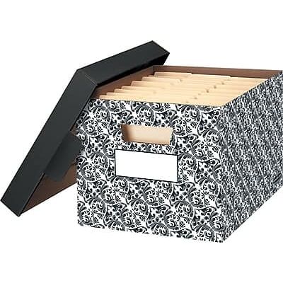 Bankers Box - Stor/File Medium Duty 60% Recycled FastFold Corrugated File Box with Lid/4/Carton - Black/White Bankers Box - Stor/File Medium Duty 60% Recycled FastFold Corrugated File Box with Lid/4/Carton - Black/White