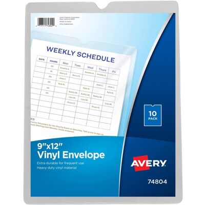 Avery - Vinyl File Envelopes, 9" x 12", 10 Envelopes (74804) - Clear Avery - Vinyl File Envelopes, 9" x 12", 10 Envelopes (74804) - Clear