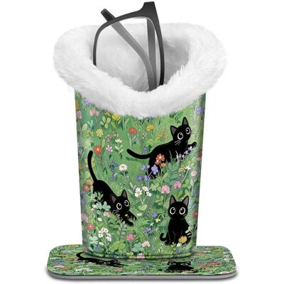Kitcheniva - PU Leather Plush Lined Eyeglasses Protective Cover Holder Magnetic Stand Desk Organizer - Black Cats Kitcheniva - PU Leather Plush Lined Eyeglasses Protective Cover Holder Magnetic Stand Desk Organizer - Black Cats