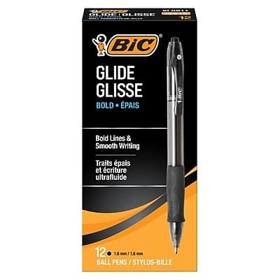 BIC - GLIDE Bold Retractable Ballpoint Pen, Bold Point, 1.6mm, Dozen - Black Ink BIC - GLIDE Bold Retractable Ballpoint Pen, Bold Point, 1.6mm, Dozen - Black Ink