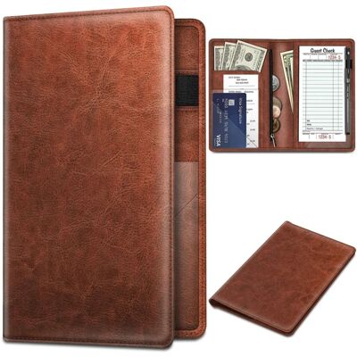 Kitcheniva - Organizer Wallet With Zipper Pocket & Card Holder Server Book For Waitress Waiter - Brown Kitcheniva - Organizer Wallet With Zipper Pocket & Card Holder Server Book For Waitress Waiter - Brown