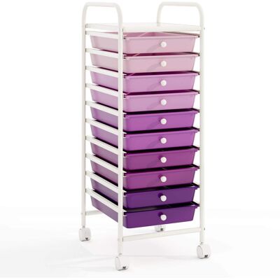 Costway - 10 Drawer Rolling Storage Cart Scrapbook Paper Office School Organizer - Purple Costway - 10 Drawer Rolling Storage Cart Scrapbook Paper Office School Organizer - Purple