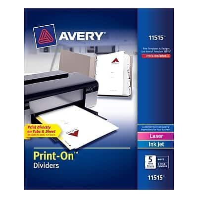 Avery - Print-On Paper Dividers, 5 Tabs, 5 Sets/Pack - White Avery - Print-On Paper Dividers, 5 Tabs, 5 Sets/Pack - White