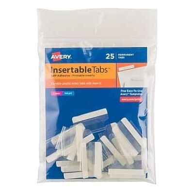 Avery - Self-Adhesive Tabs with Printable Inserts, 1", 25/Pack - Clear Avery - Self-Adhesive Tabs with Printable Inserts, 1", 25/Pack - Clear