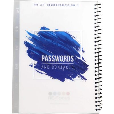 Creative Labs RE-FOCUS THE CREATIVE OFFICE - Left-Handed Password Log Book, Blue, 7.5 in x 10 in, 96 Pages Creative Labs RE-FOCUS THE CREATIVE OFFICE - Left-Handed Password Log Book, Blue, 7.5 in x 10 in, 96 Pages