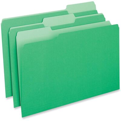 Universal - Interior File Folders, 1/3-Cut Tabs: Assorted, Legal Size, 11-pt Stock, Green, 100/Box Universal - Interior File Folders, 1/3-Cut Tabs: Assorted, Legal Size, 11-pt Stock, Green, 100/Box