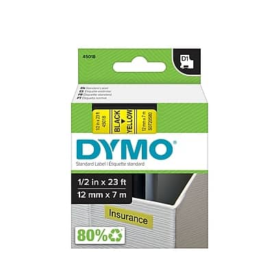 Dymo - D1 Standard 45018 Label Maker Tape, 1/2" x 23', (45018) - Black On Yellow Dymo - D1 Standard 45018 Label Maker Tape, 1/2" x 23', (45018) - Black On Yellow
