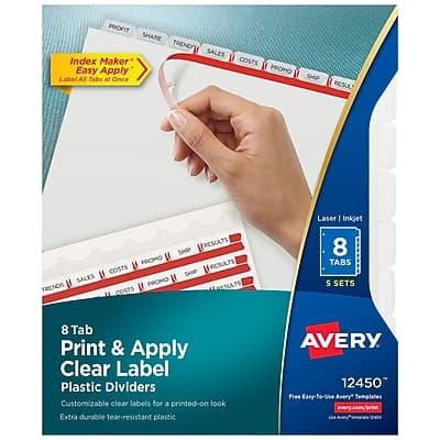 Avery - Index Maker Plastic Dividers with Print & Apply Label Sheets, 5 Tabs, 5 Sets/Pack - Frosted White Avery - Index Maker Plastic Dividers with Print & Apply Label Sheets, 5 Tabs, 5 Sets/Pack - Frosted White