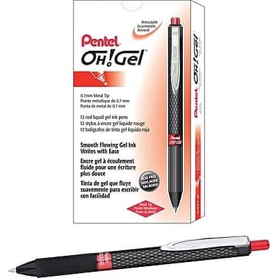 Pentel - Oh! Gel Retractable Gel Pens, Medium Point, Dozen - Red Ink Pentel - Oh! Gel Retractable Gel Pens, Medium Point, Dozen - Red Ink